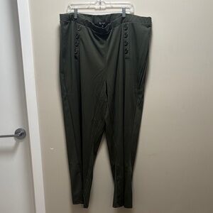 Women’s Olive Green Dress Pants with Buttoned Waist